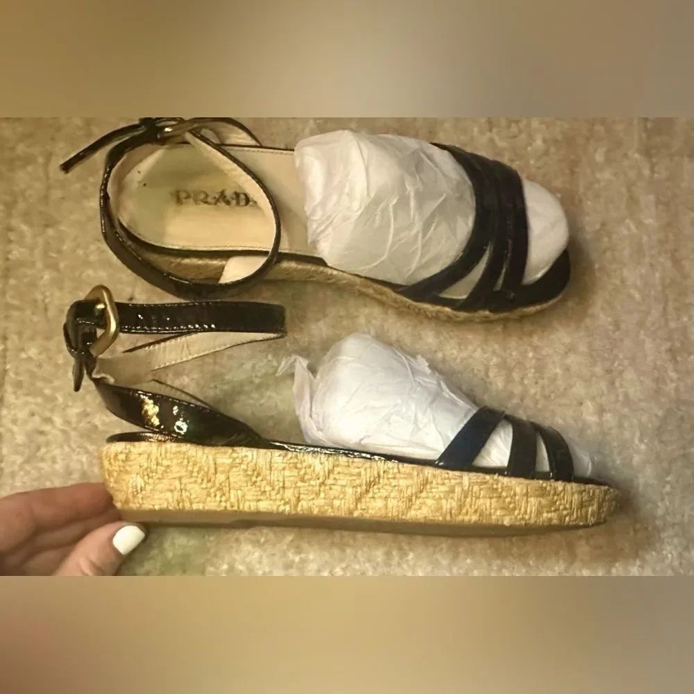 Prada Half Gladiator Black Patent Leather Sandals
